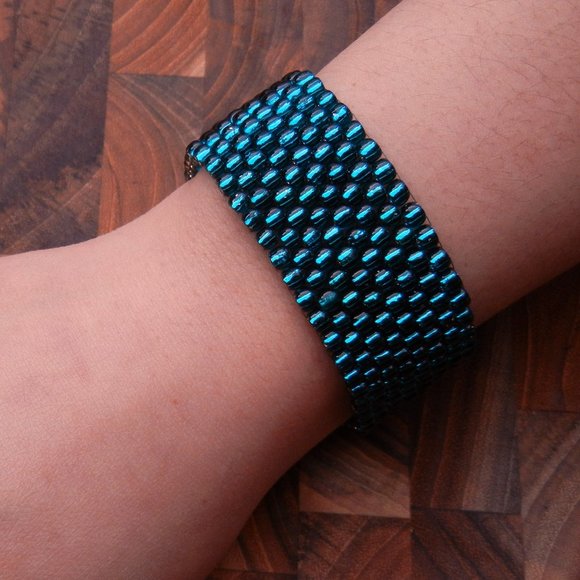 Emerald Teal Seed Bead Cuff BraceletHandmade Custom SizeJaded Vine Design